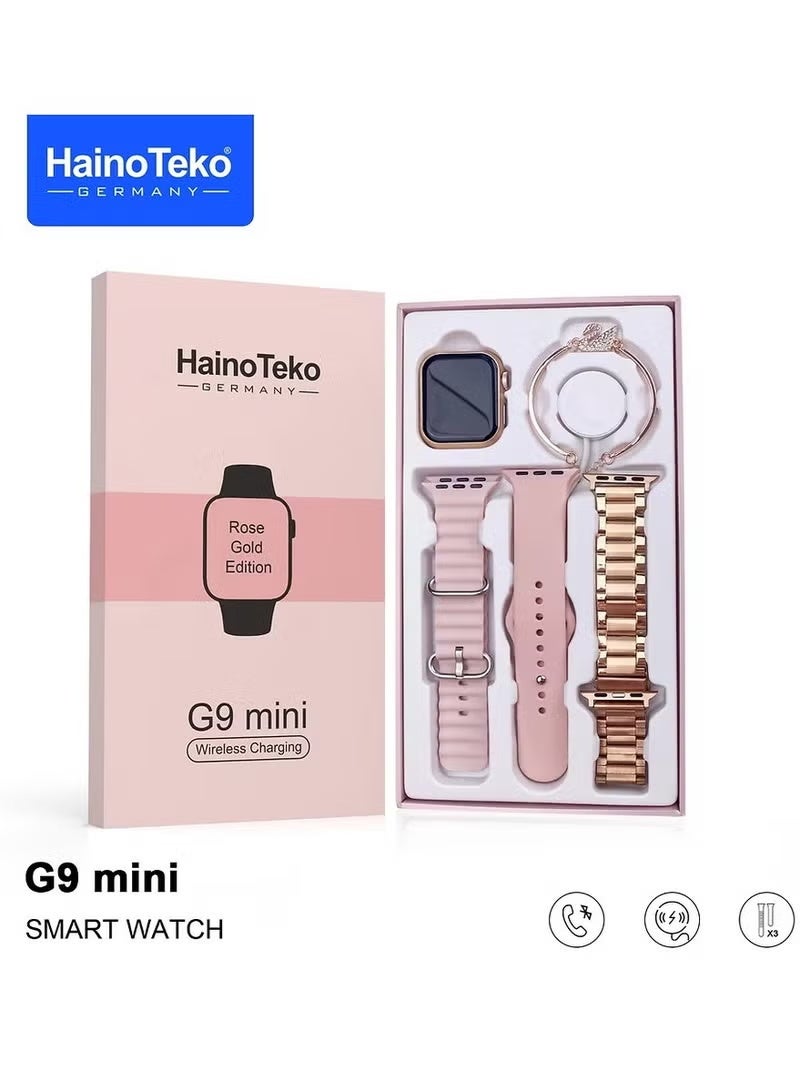 Haino Teko G9 Mini Smart Watch for Women with 3 Interchangeable Straps & Free Bracelet, Touch Screen Fitness Smartwatch, Stylish Compact Design, Rose Gold Edition - Image 3